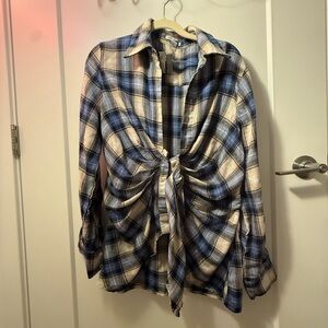 Plaid Tie-Front Shirt